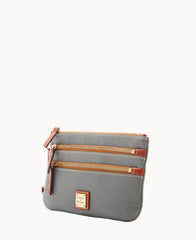 Pebble Grain Triple Zip Wristlet